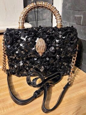Stunning Kurt Geiger Mini Kensington Black Sequin Crystal Handle Bag NWT